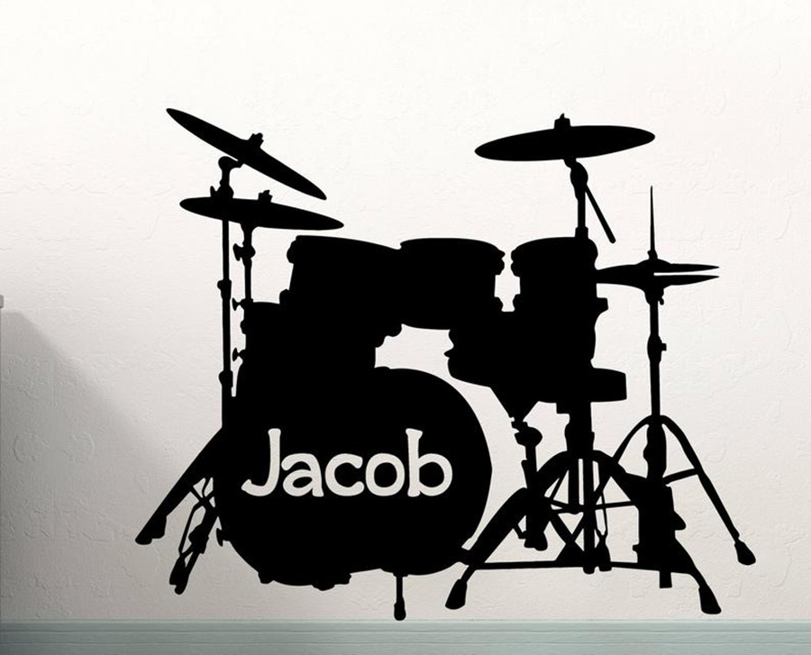 Musical Instrument And Name - Набор настенных наклеек для барабанов, Виниловая